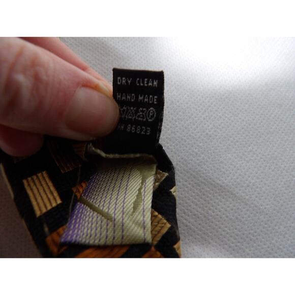 Roberto Villini Couture Mens Neck Tie Silk Geometric Rectangles Hand Made - Picture 7 of 8